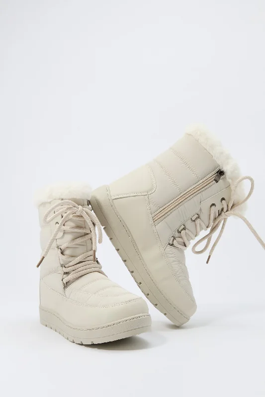 Women's Fur - Trimmed Snow Boots in White for a Stylish and Practical Winter ChoiceFaux Fur Collared Lace Up Winter Boot