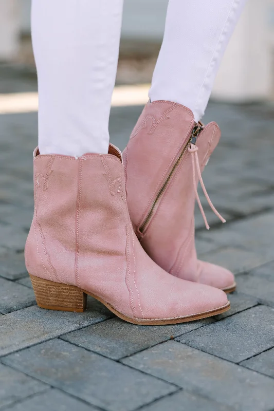 Plus Size Women's Embroidered Knee - High Boots in Burgundy for a Luxurious LookGet A Move On Blush Pink Western Booties