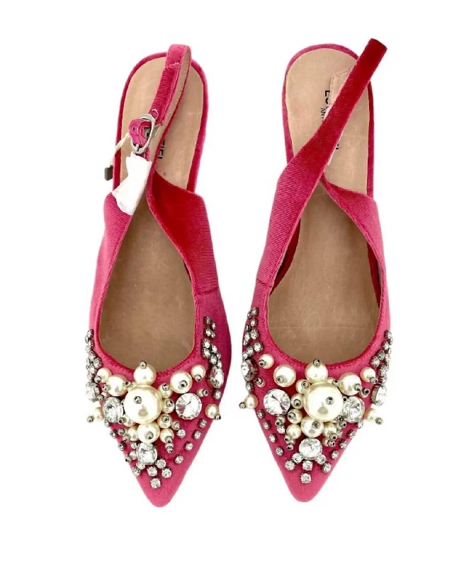 Women's forest green stiletto heel pumps for a nature - inspired lookVelvet Crystals Pearls Pointed Toe Kitten Pumps In Pink