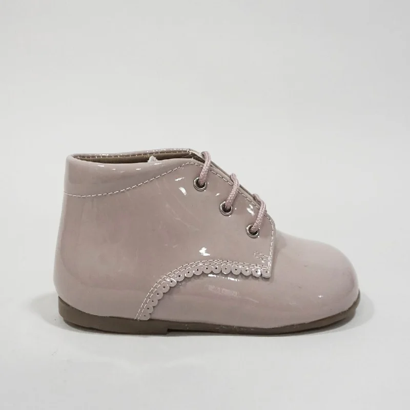 Women's Ankle Boots with Cut - Out Details in Beige for a Unique and Stylish EdgePapanatas Old Rose patent Baby Bootie