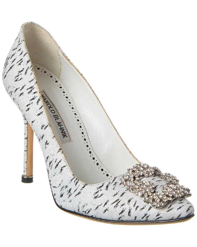 Women's ruffled stiletto heel pumps for a romantic styleManolo Blahnik Hangisi 105 Jacquard Pump