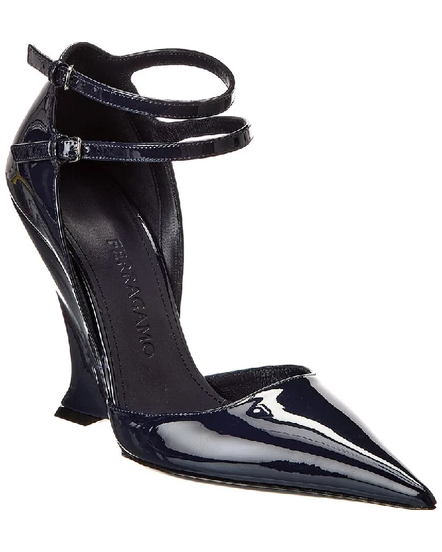 Women's stretchy stiletto heel pumps for easy on and offFerragamo Vidya Patent Wedge Pump