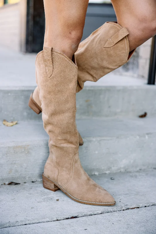 Women's Over - the - Knee Suede Boots in Taupe for a Stylish and Sophisticated OutfitMake It Happen Almond Brown Boots