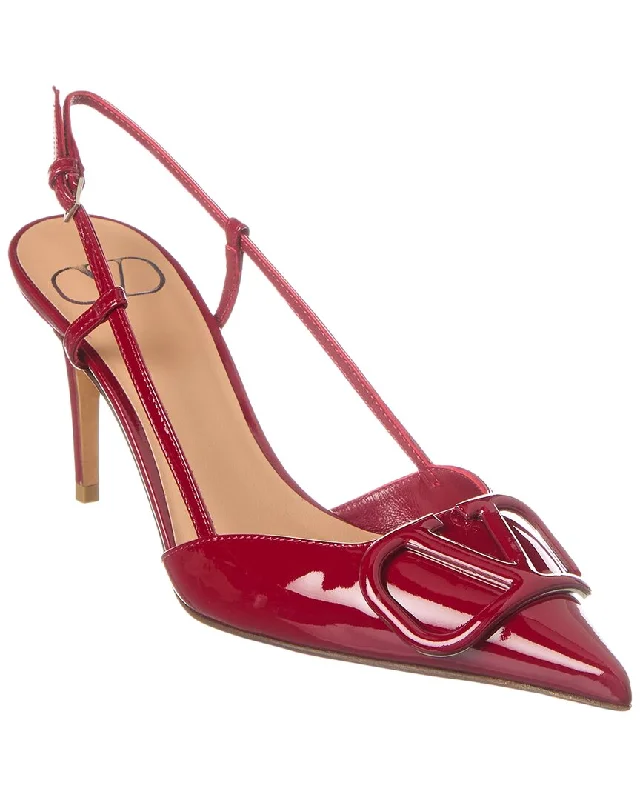 Women's studded stiletto heel pumps for an edgy lookValentino VLogo 80 Patent Slingback Pump