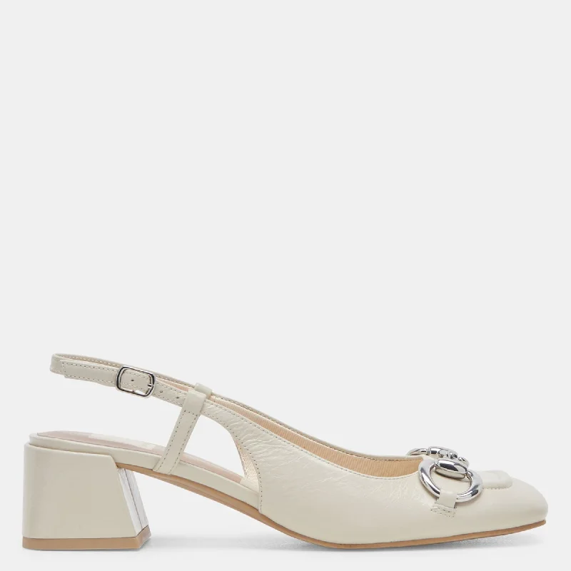 Women's cork - sole stiletto heel pumps for a natural touchMelli Heels Ivory Crinkle Patent