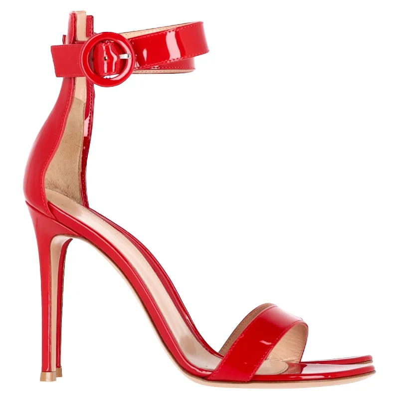 Women's shock - absorbing stiletto heel pumps for all - day wearGianvito Portofino 105 High Heel Sandals in Red Patent Leather