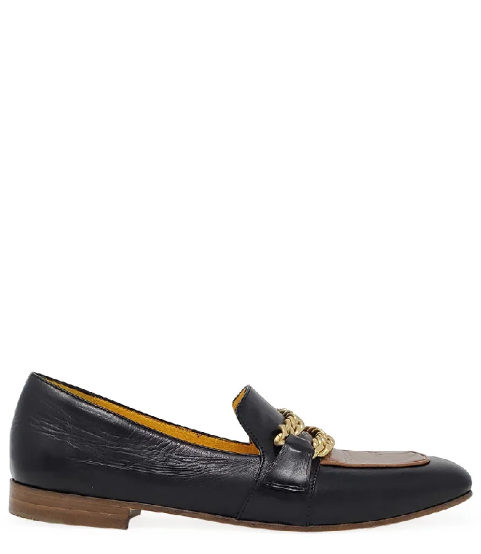 Waterproof Women's Loafers in Black for Rainy DaysFlat Loafer Blk/Tan