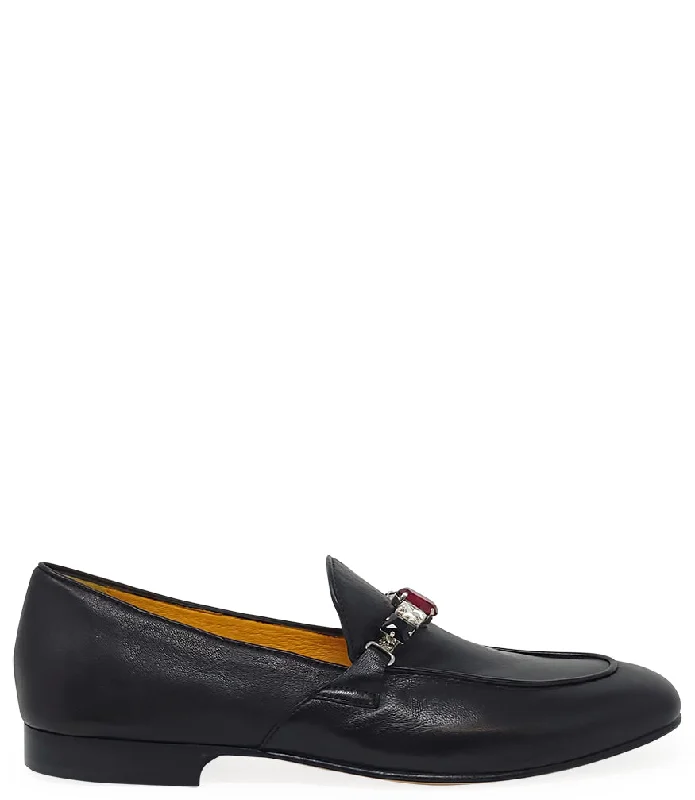 Child - Friendly Women's Loafers in Purple for Moms on the GoBlack Leather Jeweled Loafer