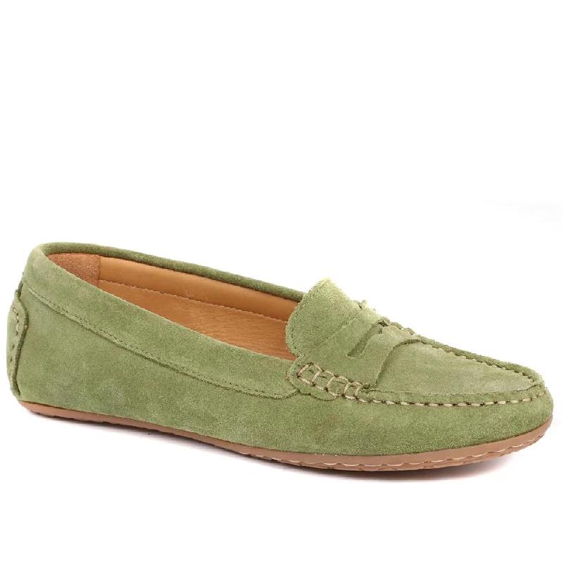 Women's Tassel - Trimmed Loafers with a Low Heel in Olive Green for a Trendy TwistPenelopie Leather Moccasins - PENELOPIE / 322 368