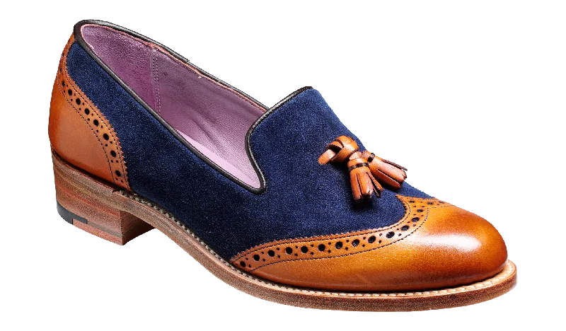 Women's Fur - Lined Loafers in Tan for a Cozy Winter OptionAmber - Cedar Calf / Blue Suede