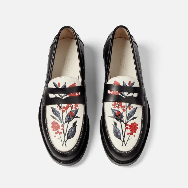 Waterproof Women's Loafers in Black for Rainy DaysWilde Hand-Painted Berry Penny Loafer - Women's