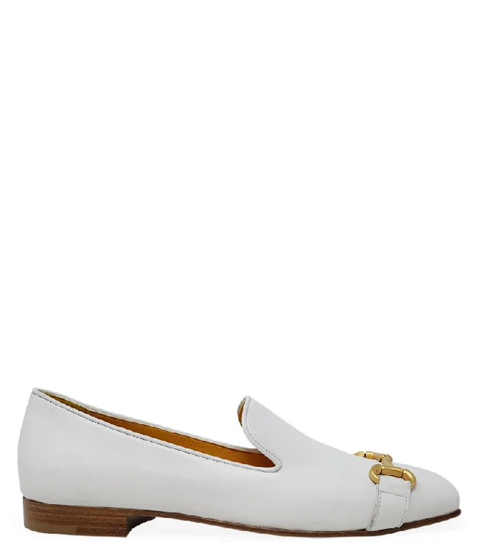 Women's Embroidered Floral Pattern Loafers in Beige for a Spring - Inspired OutfitWhite Leather Square Toe Loafer