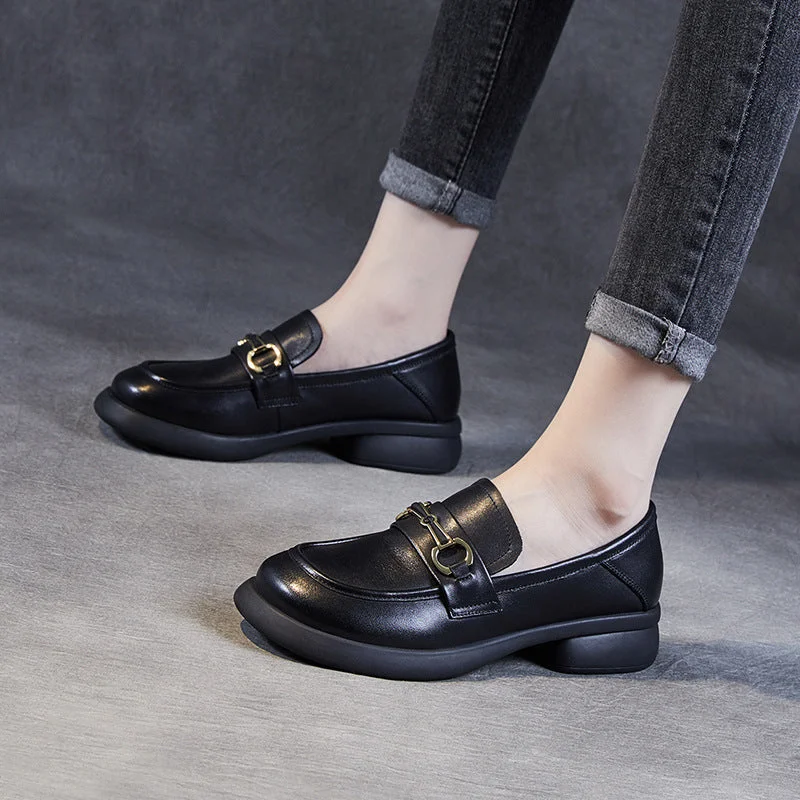 Slip - Resistant Women's Rubber - Sole Loafers in Navy for Wet ConditionsWomen Retro Soft Leather Comfort Casual Loafers