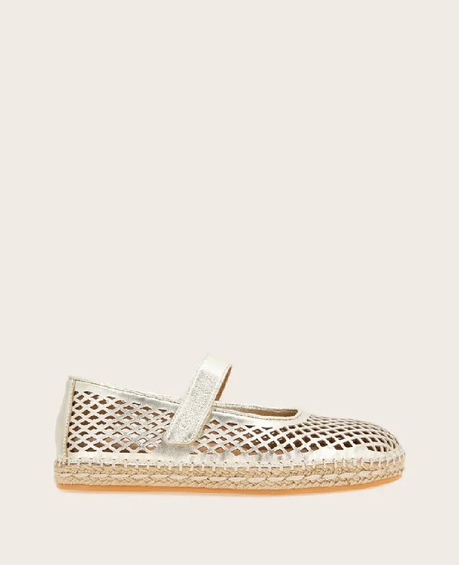 Women's Fur - Lined Loafers in Tan for a Cozy Winter OptionGENTLE SOULS - Sienna Metallic Fish Net Mary Jane Espadrille