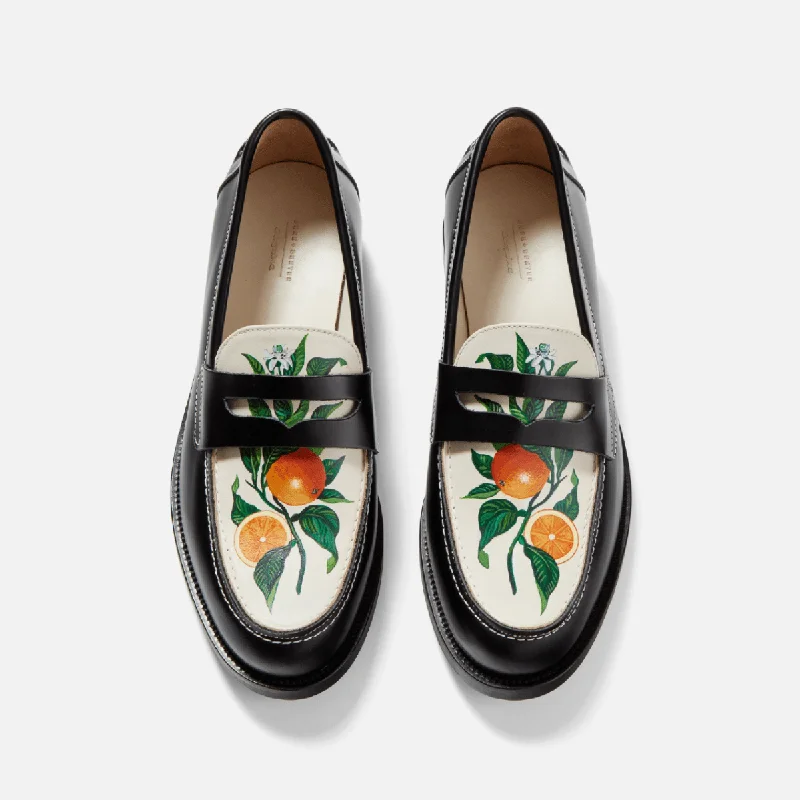 Women's Embroidered Floral Pattern Loafers in Beige for a Spring - Inspired OutfitWilde Hand-Painted Orange Penny Loafer - Women's