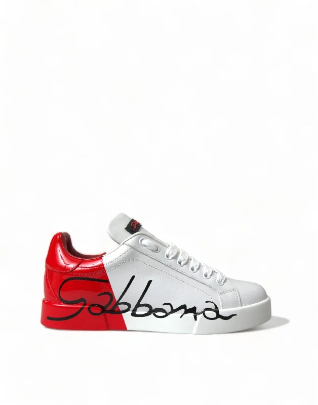 Chunky - Sole Women's Platform Sneakers in White for a Trendy Street Style LookDolce & Gabbana Elegant  Leather Portofino Women's Sneakers