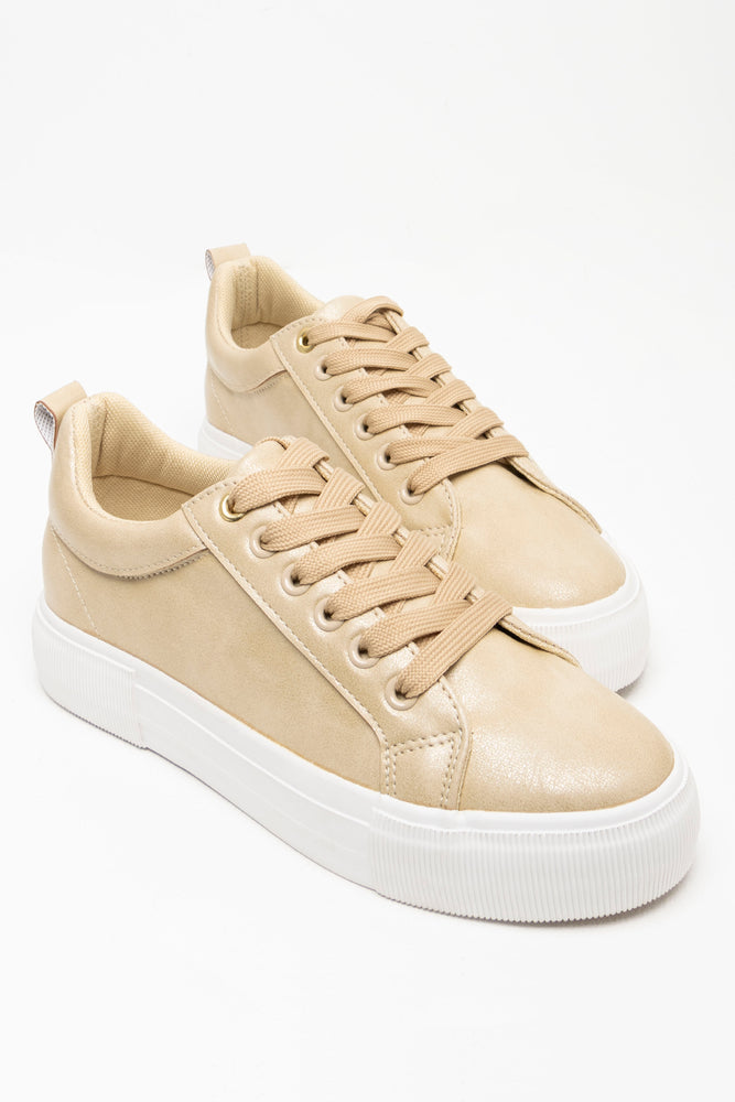 Low - Top Women's Tennis Sneakers in Bright Neon for a Pop of Color on the CourtLace Up Sneaker Gold