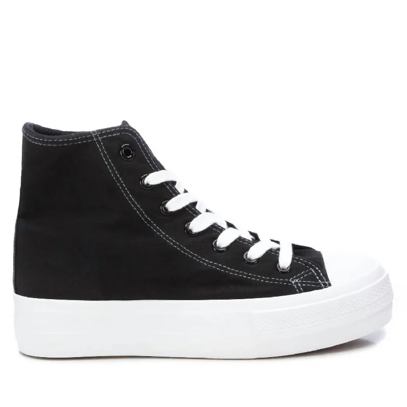 Lace - Up Women's Athletic Sneakers with Shock - Absorbing Midsoles for Intense WorkoutsWomen's Canvas High-Top Sneakers In Black