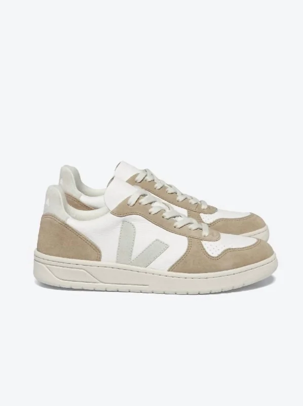 Vegan - Friendly Women's Sneakers Made from Recycled Materials for an Eco - Conscious ChoiceWomen's V-10 Chromefree Leather Sneakers In Extra-White Natural Sahara